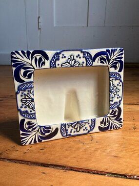 beautiful Mexican blue and white ceramic picture frame